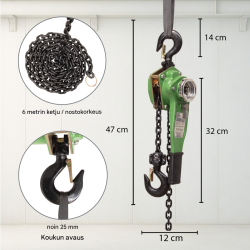 Räikkätalja 0,75 t, 6 m nostokorkeus, öljytön ketju, 11,2 kg