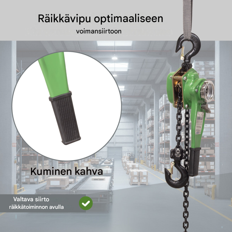 Räikkätalja 0,75 t, 6 m nostokorkeus, öljytön ketju, 11,2 kg