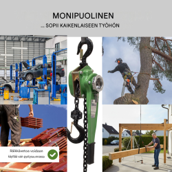 Räikkäketjutalja 1,5 t, 6 m nostokorkeus, öljytön ketju, asennukseen ja rakentamiseen