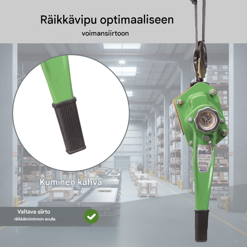 Ketjunostin 3 t, 6 m nostokorkeus, öljytön ketju, räikkämekanismi