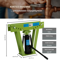Hydraulinen putkentaivutuskone 12 t, 90°, teräs, 6 matriisia