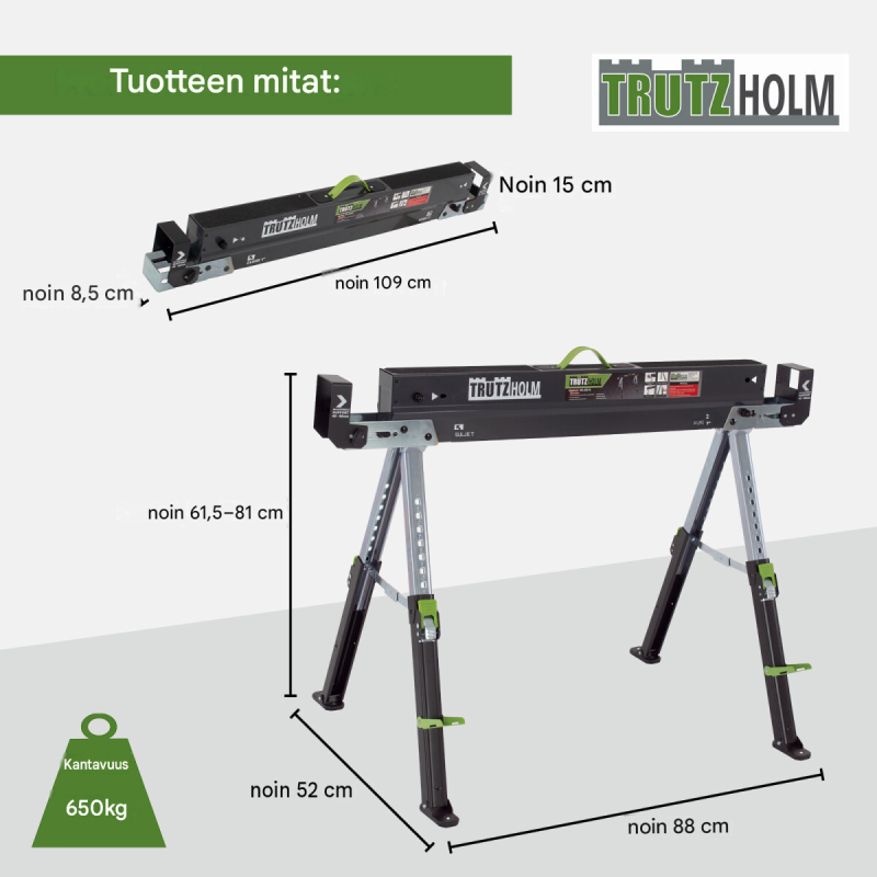 TRUTZHOLM Sägebock 2.0 Deluxe sahauspukki, 9-portainen, 650 kg, sinkitty teräs