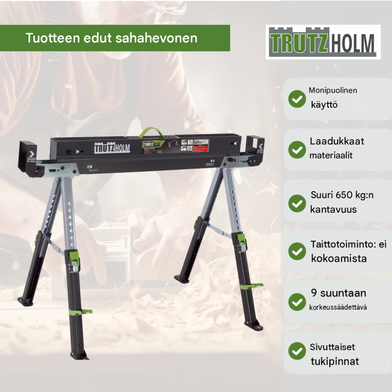 TRUTZHOLM Sägebock 2.0 Deluxe sahauspukki, 9-portainen, 650 kg, sinkitty teräs