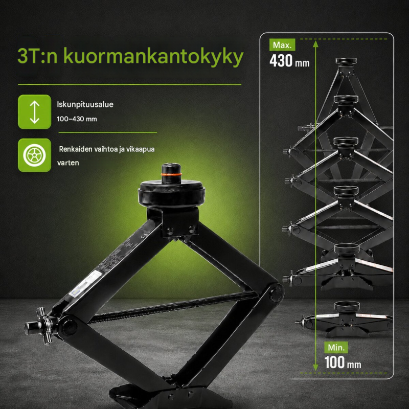 TRUTZHOLM saksitunkki Tesla-ajoneuvoille, 3 t, 100–430 mm, kumityynyt ja työkalut