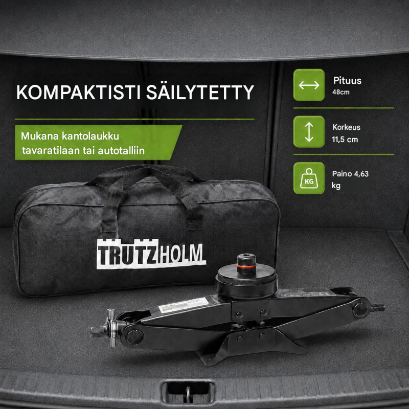 TRUTZHOLM saksitunkki Tesla-ajoneuvoille, 3 t, 100–430 mm, kumityynyt ja työkalut