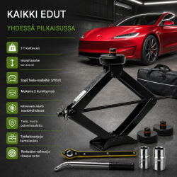 TRUTZHOLM saksitunkki Tesla-ajoneuvoille, 3 t, 100–430 mm, kumityynyt ja työkalut