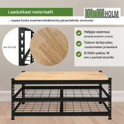 TRUTZHOLM kenkähylly istuimella, 115 x 40 x 54 cm, musta, 600 kg