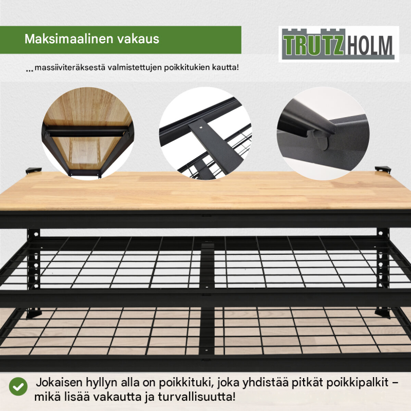 TRUTZHOLM kenkähylly istuimella, 115 x 40 x 54 cm, musta, 600 kg