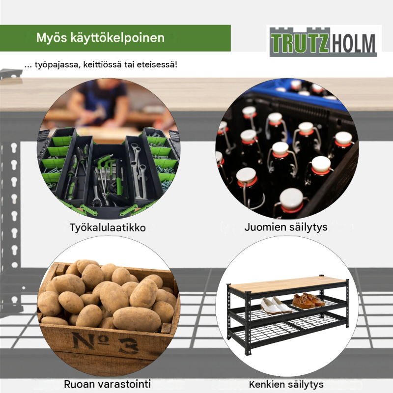 TRUTZHOLM kenkähylly istuimella, 115 x 40 x 54 cm, musta, 600 kg