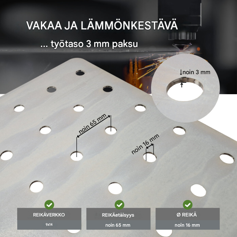 Hitsauspöytä TRUTZHOLM, 91,5 x 61 x 80 cm, mattamusta, 200 kg, reikälevy 16 mm