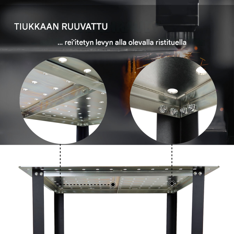 Hitsauspöytä TRUTZHOLM, 91,5 x 61 x 80 cm, mattamusta, 200 kg, reikälevy 16 mm