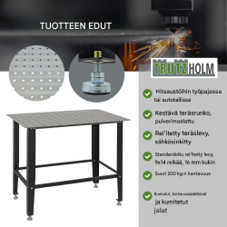 Hitsauspöytä TRUTZHOLM, 91,5 x 61 x 80 cm, mattamusta, 200 kg, reikälevy 16 mm