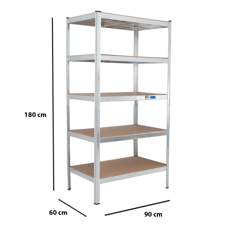 TRUTZHOLM raskaan kuorman pistohylly 180 x 90 x 60 cm, 875 kg, 5 hyllytasoa, sinkitty teräs