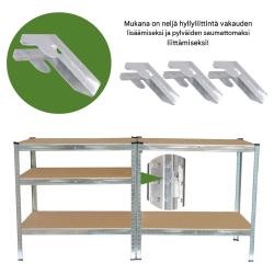 TRUTZHOLM raskaan kuorman pistohylly 180 x 90 x 60 cm, 875 kg, 5 hyllytasoa, sinkitty teräs