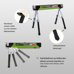 TrutzHolm® teräksinen sahaus- ja työpukki, 650 kg, säädettävä 64,5–83 cm, taitettava