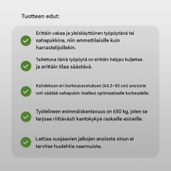 TrutzHolm® teräksinen sahaus- ja työpukki, 650 kg, säädettävä 64,5–83 cm, taitettava