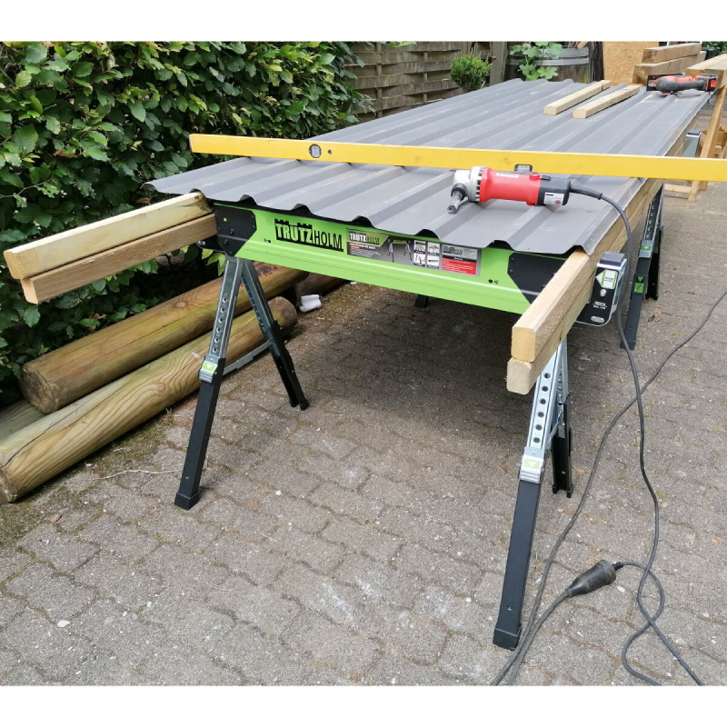 TrutzHolm® teräksinen sahaus- ja työpukki, 650 kg, säädettävä 64,5–83 cm, taitettava