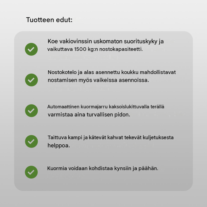 Teräksinen hammastankotunkki, 1500 kg tai 3000 kg, automaattinen jarru