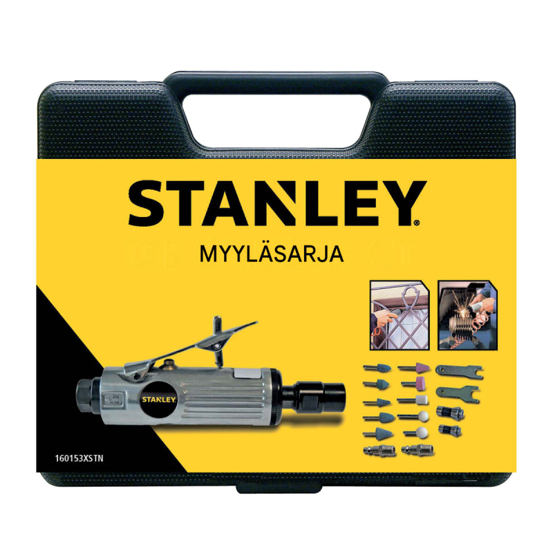 Stanley 160153XSTN paineilmatoiminen suorahiomakonesarja, 10 hiomakiveä, musta ja hopea