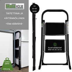 TRUTZHOLM taittotikas 2 askelmaa, musta, jauhemaalattu teräs, 150 kg