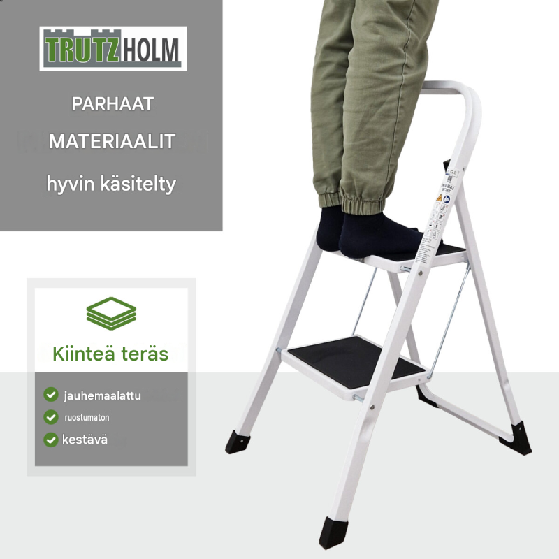 TRUTZHOLM-taitotikas 2 askelmaa, valkoinen, teräs, 150 kg, TÜV/GS