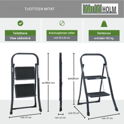 TRUTZHOLM 2-portainen taittotikas, antrasiitti, 150 kg, 47 x 53 x 80 cm