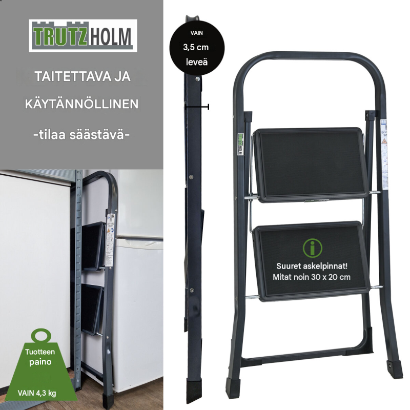 TRUTZHOLM 2-portainen taittotikas, antrasiitti, 150 kg, 47 x 53 x 80 cm