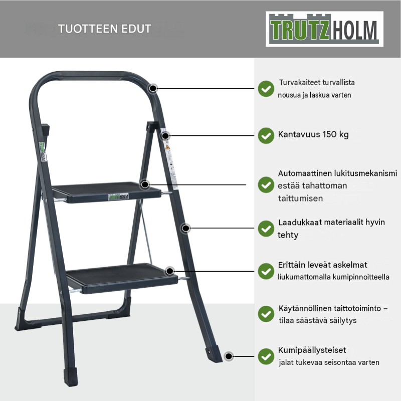 TRUTZHOLM 2-portainen taittotikas, antrasiitti, 150 kg, 47 x 53 x 80 cm