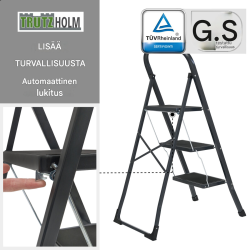 TRUTZHOLM-taittotikas 3 askelmaa, 150 kg, antrasiitti, pulverimaalattu teräs, TÜV/GS