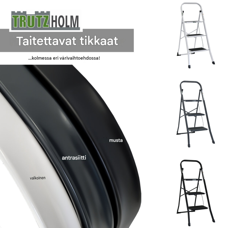 TRUTZHOLM-taittotikas 3 askelmaa, 150 kg, antrasiitti, pulverimaalattu teräs, TÜV/GS