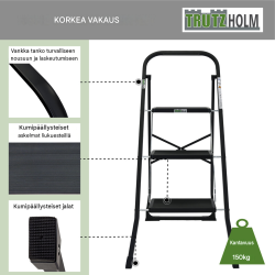 TRUTZHOLM porrasjakkara 3 askelmaa, kokoontaitettava, musta, 150 kg, teräs