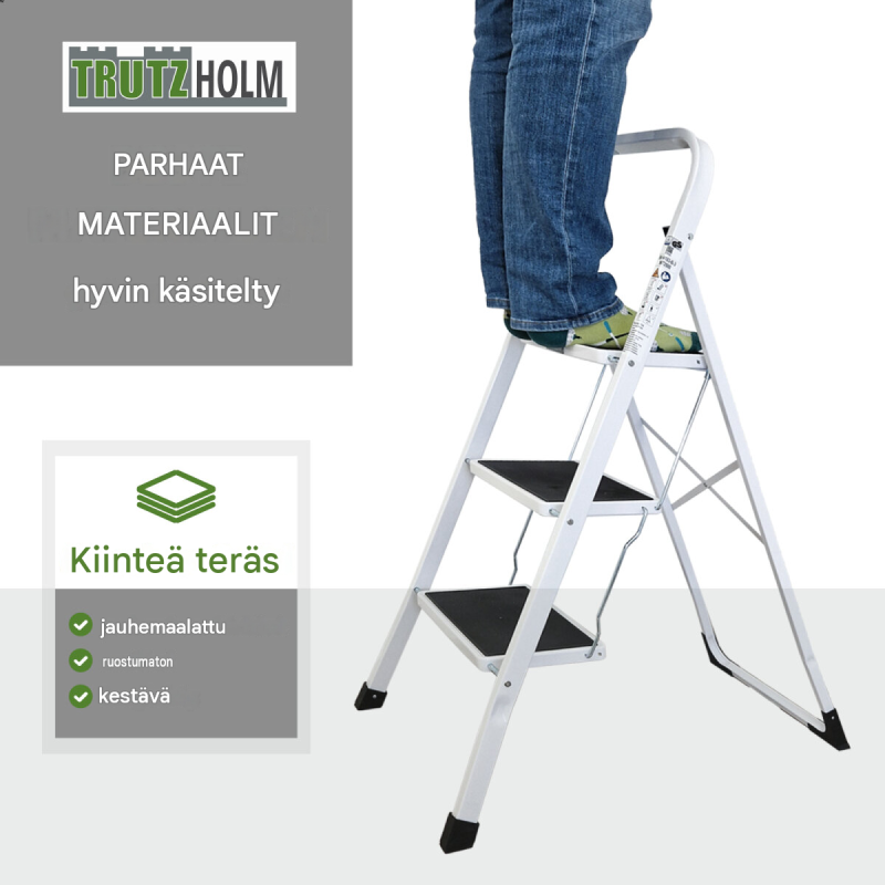 TRUTZHOLM taittotikkaat 3 askelmaa, valkoinen, teräs, 150 kg, 47 x 72 x 103 cm