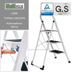 TRUTZHOLM taittotikkaat 3 askelmaa, valkoinen, teräs, 150 kg, 47 x 72 x 103 cm