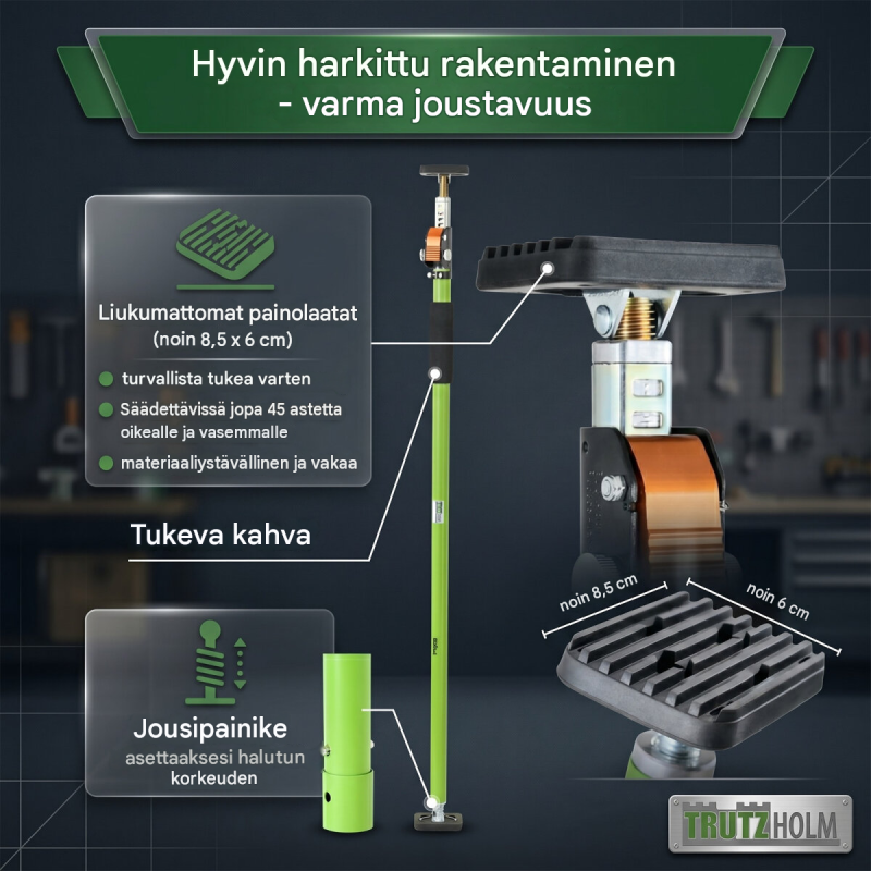 TRUTZHOLM teleskooppituki, 110–203 cm, enintään 60 kg, säädettävät tukilevyt