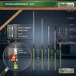 TRUTZHOLM teleskooppituki 160–290 cm, säädettävä, enimmäistukikuorma 60 kg