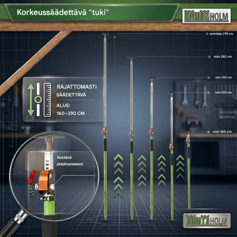 TRUTZHOLM teleskooppituki 160–290 cm, säädettävä, enimmäistukikuorma 60 kg