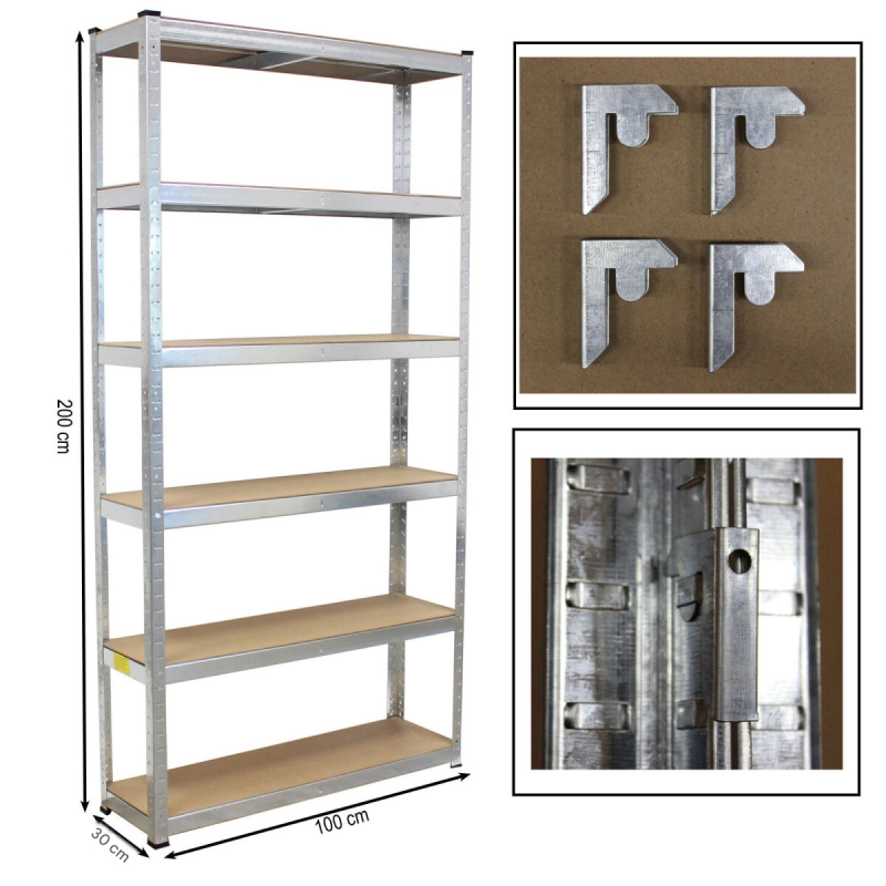 TRUTZHOLM-raskashylly 4 kpl, 200 x 100 x 30 cm, sinkitty, 6 MDF-tasoa, 900 kg/hylly