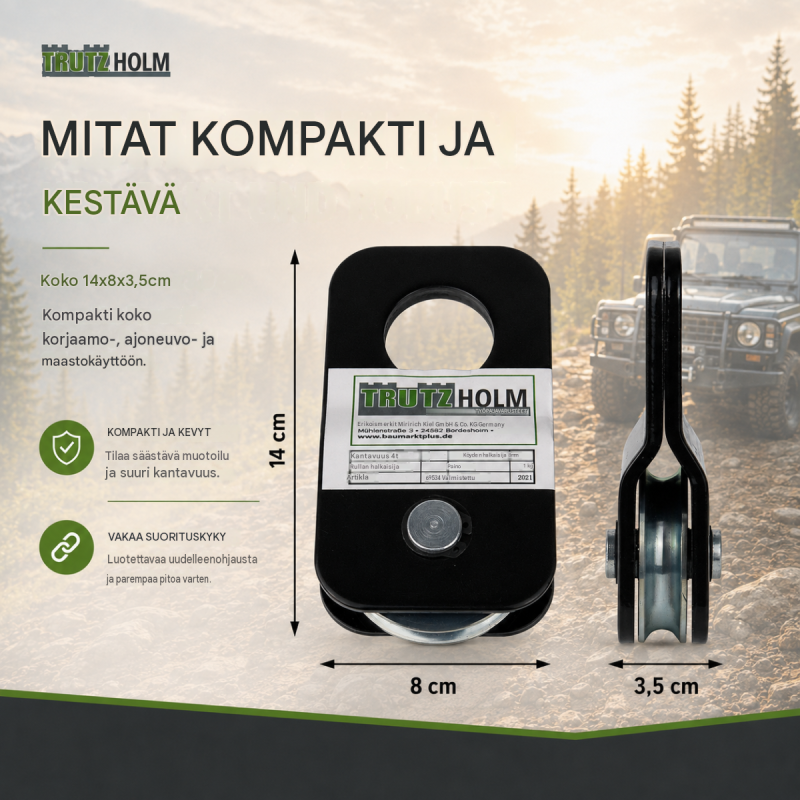 TRUTZHOLM ohjausrulla 1–8 mm vaijereille, vinssi- ja vetokäyttöön