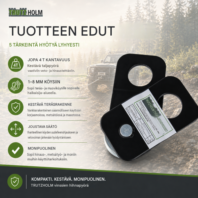 TRUTZHOLM ohjausrulla 1–8 mm vaijereille, vinssi- ja vetokäyttöön