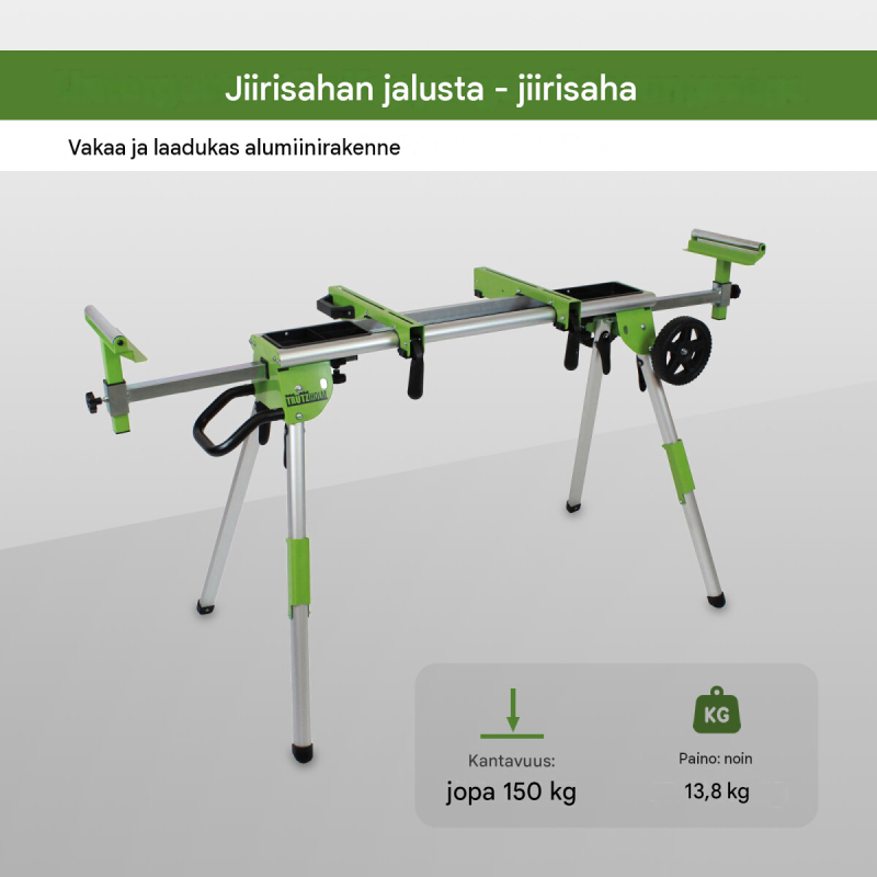 Siirrettävä sahapukki katkaisu- ja jiirisahoille, alumiini, 150 kg, 108–167 cm