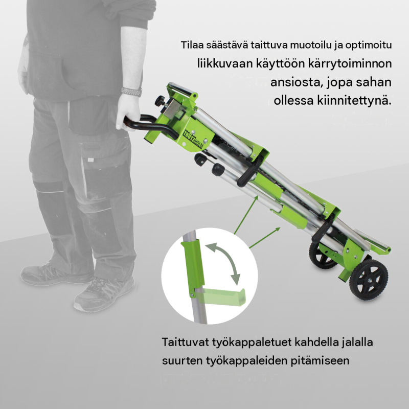 Siirrettävä sahapukki katkaisu- ja jiirisahoille, alumiini, 150 kg, 108–167 cm