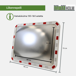 Liikennepeili 60x80 cm, punavalkoinen, 130-160°, polykarbonaatti