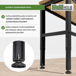 TRUTZHOLM korkeussäädettävä työpenkki, 135 x 46 x 88-97 cm, 300 kg, kovapuu-säteräsrunko
