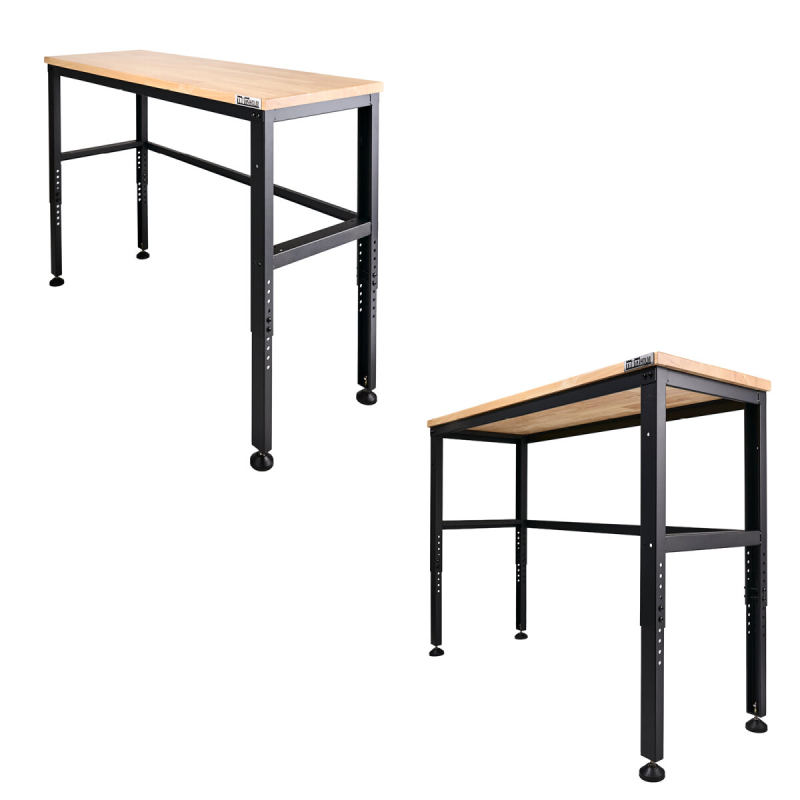 TRUTZHOLM korkeussäädettävä työpenkki, 135 x 46 x 88-97 cm, 300 kg, kovapuu-säteräsrunko