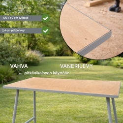 Kokoontaitettava työpenkki 150 kg, teräs, vaneritaso, 100,7 x 50,7 x 84 cm
