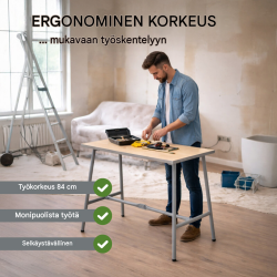 Kokoontaitettava työpenkki 150 kg, teräs, vaneritaso, 100,7 x 50,7 x 84 cm