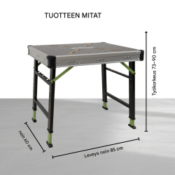 TRUTZHOLM kokoontaitettava työpöytä, korkeussäädettävä 73–88,5 cm, 450 kg, työkalulaatikot