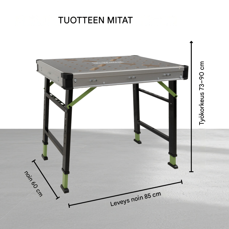 TRUTZHOLM kokoontaitettava työpöytä, korkeussäädettävä 73–88,5 cm, 450 kg, työkalulaatikot