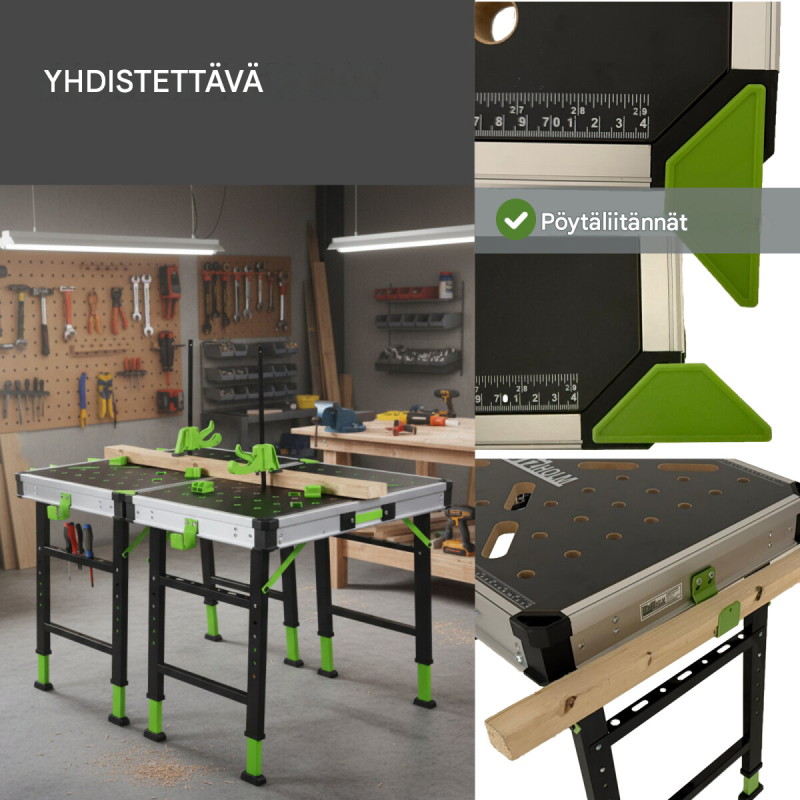 TRUTZHOLM kokoontaitettava työpöytä, korkeussäädettävä 73–88,5 cm, 450 kg, työkalulaatikot