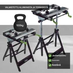 TRUTZHOLM kokoontaitettava työpenkki, korkeussäädettävä, 100 kg, alumiini ja teräs